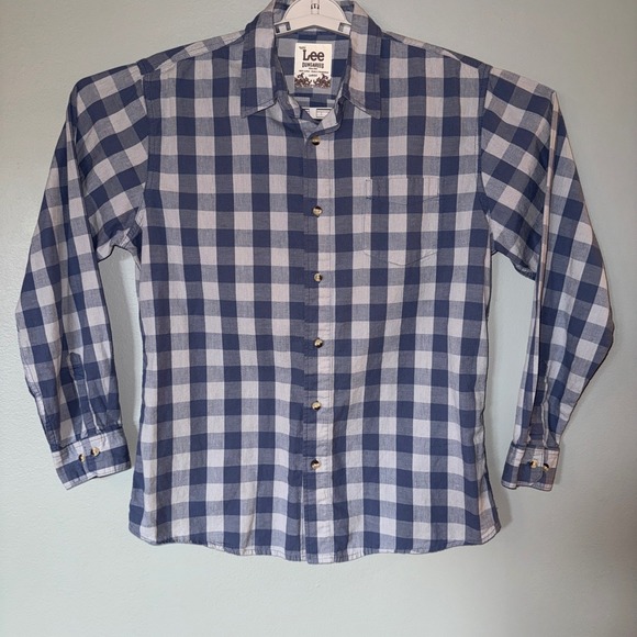 Lee Dungarees Men's Button-Up Shirt L Blue Gray Plaid Casual Workwear Western - Picture 1 of 8